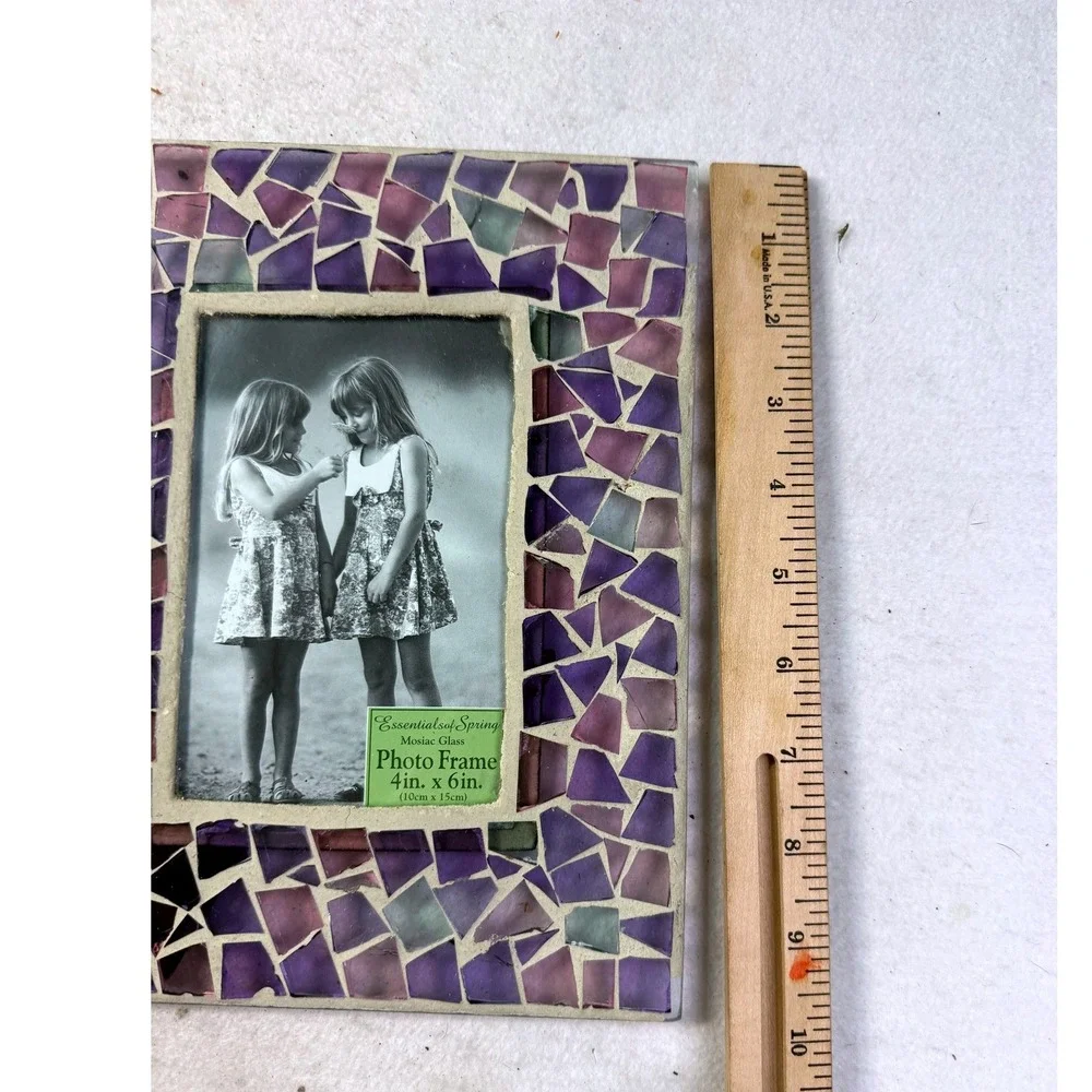 Vintage Mosaic Glass Photo Frame Purple Whimsical Boho Cottagecore Decor